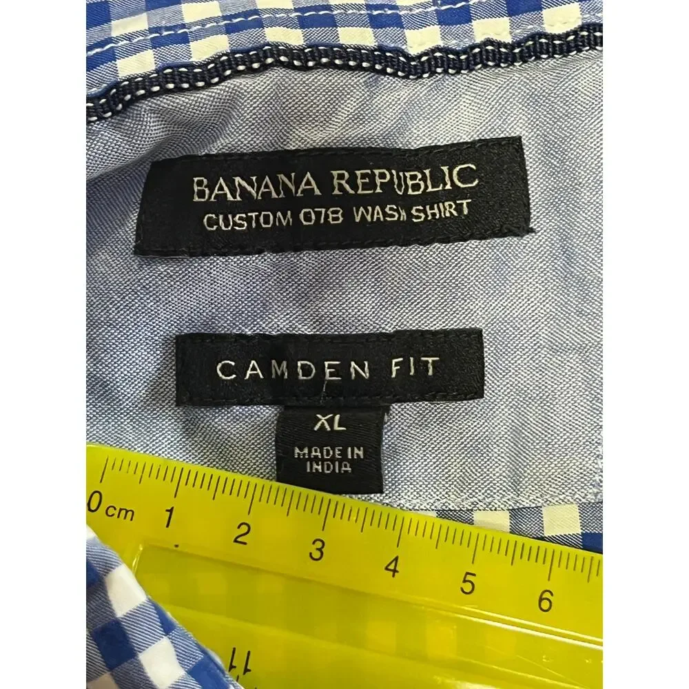 Banana Republic Camden Fit Button Up Gingham Shirt Royal Blue Academia Size XL